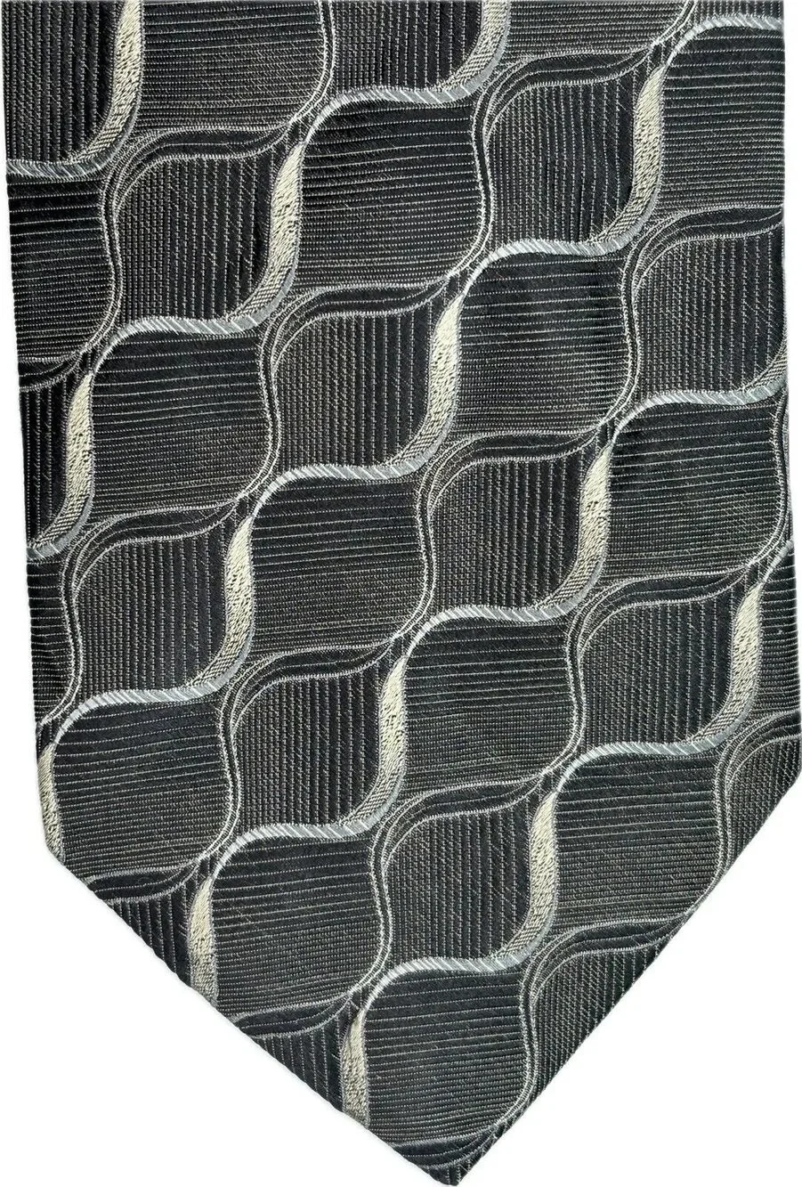 Pronto Uomo Silk Tie Brown Gray White Geometric Waves Men Necktie Italy 57